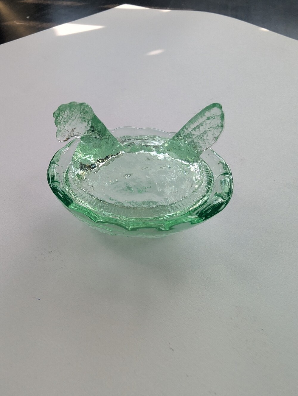 Green Glass Hen On Nest